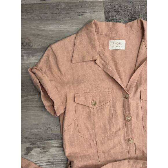 Revolve Auguste The Label Patty Tie Belt Playsuit In Blush Size 2 - Picture 5 of 8